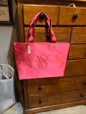 Victoria's Secret Bright Coral Pink Embossed Tote